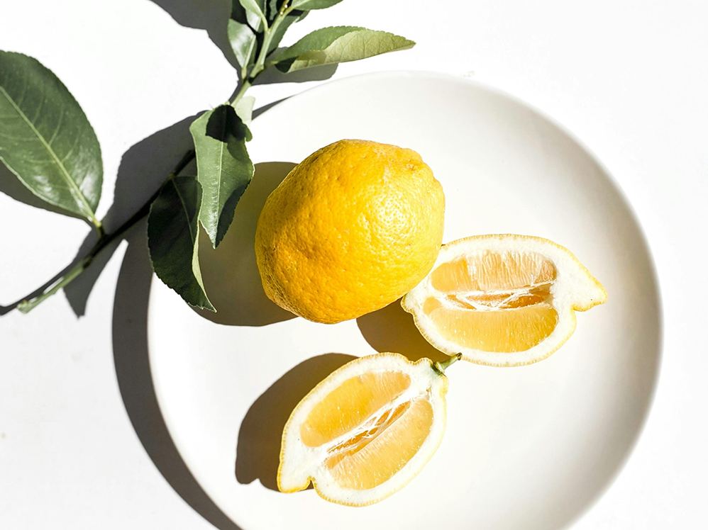 Limone nel piatto con foglia